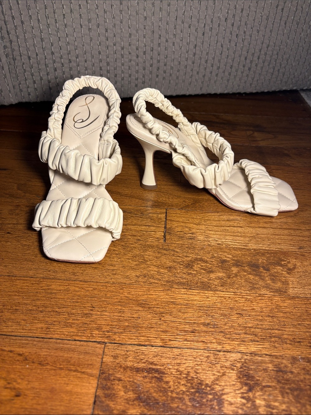 Ruched Cream Stiletto Sandals - Women's